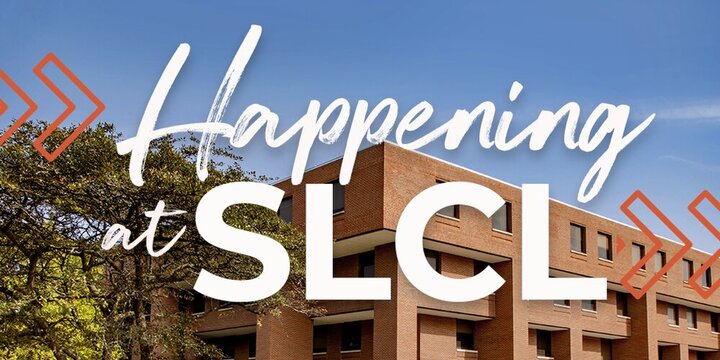 Summertime picture of the Foreign Languages Building on the University of Illinois Urbana-Champaign campus with the text, "Happening at SLCL"