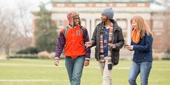 students walking together on the quad