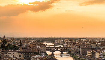 Sunset view Of Bridge Ponte Vecchio in Florence, Italy