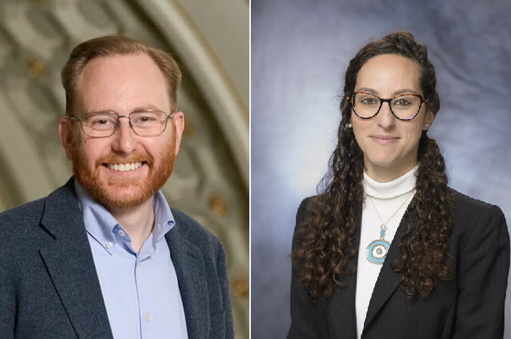 Headshots of man (left) and woman (right)