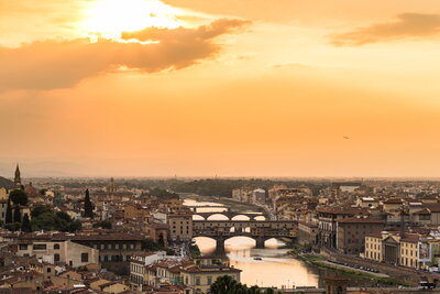 Sunset view Of Bridge Ponte Vecchio in Florence, Italy