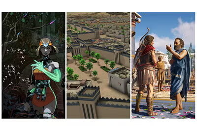 Screenshots of three video games: Hades II, Sumerians, and Assassin's Creed: Odyssey