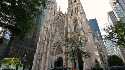 New York City's St. Patrick's Cathedral in a tilt shot