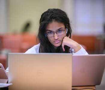 Students study for finals in the Learning Commons room at the Student Dining and Residential Programs Building (SDRP) as University of Illinois Urbana-Champaign students study for finals as the semester heads into the stretch run.