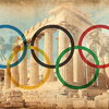 Illustration of ancient building and Olympic rings