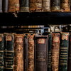 Row of old books in library