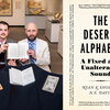 Left: Two men hold open book. Right: Book cover.