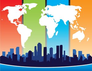 World map and city design