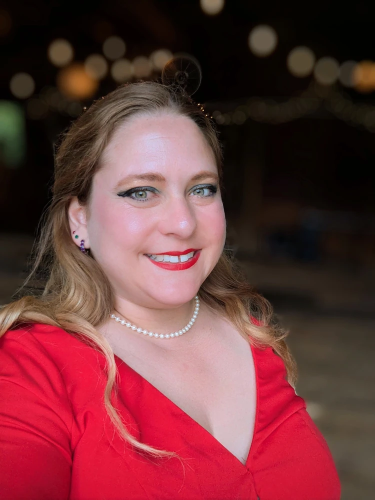 Woman in red dress