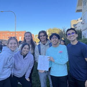 Grouup of students pose outside for picture