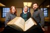 RBML curator Cait Coker, RBML head Lynne M. Thomas and Elias Petrou, the librarian for classical studies, medieval studies and modern Greek studies, are pictured with the volume.
