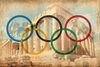 Illustration of ancient building and Olympic rings
