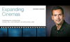 Split screen image of "Expanding cinemas" book cover and professor Eduardo Ledesma